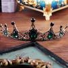 Green Alloy Bridal Crown Black Wedding Hair Crown Queen Crystal Rhinestone Headband