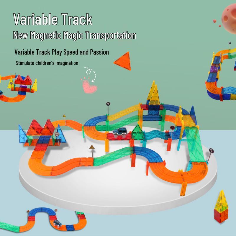 Colorful Magnetic Tiles and Car Race Track Set for Kids