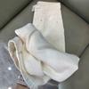 Women High Waisted Beige Straight Leg Jeans Spring Autumn Korean Style Wide Leg Pants Slim Fit V Line Stitching