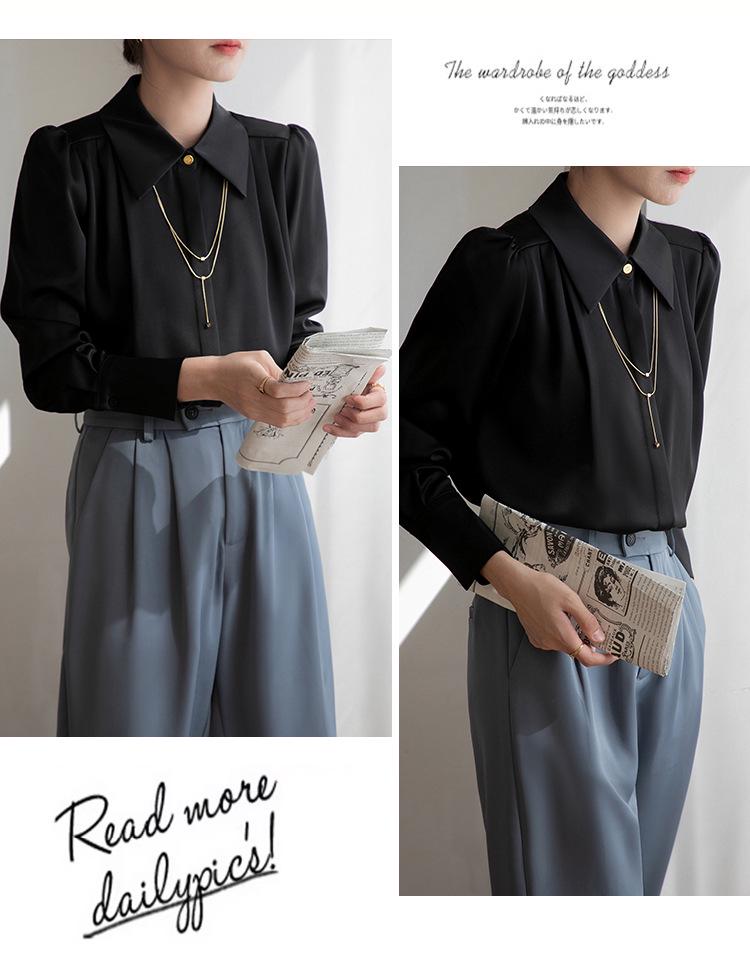Women's 2025 Spring Satin Long-Sleeve French Drape Shirt for Professional Interviews