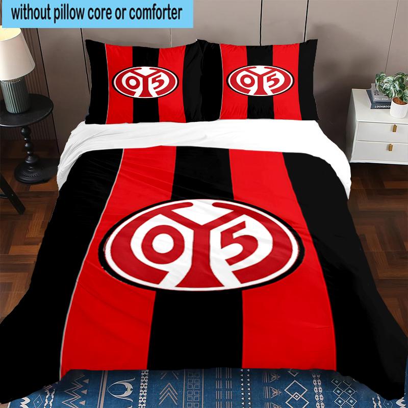 3PCS Red White Mainz Pattern Bedding Set,Including 1pc Duvet Cover And 2pcs Pillowcases Perfect for Bedroom, Dormitory, Fan Christmas Gift