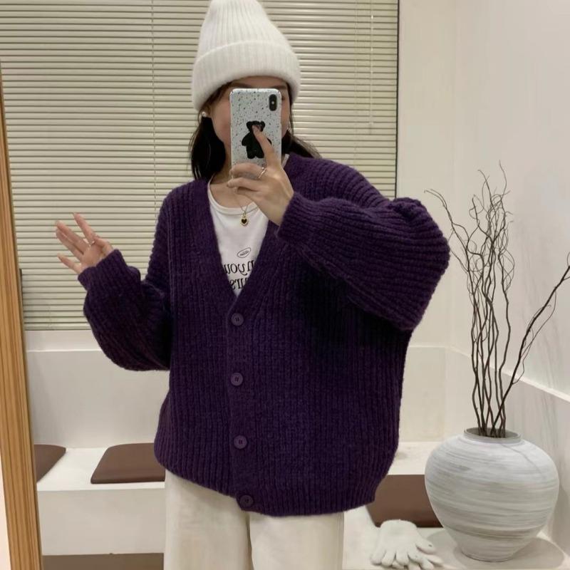 Loose and Lazy Style Soft Waxy Sweater Jacket Women's Thickened Casual Versatile Knitted Cardigan Top Women