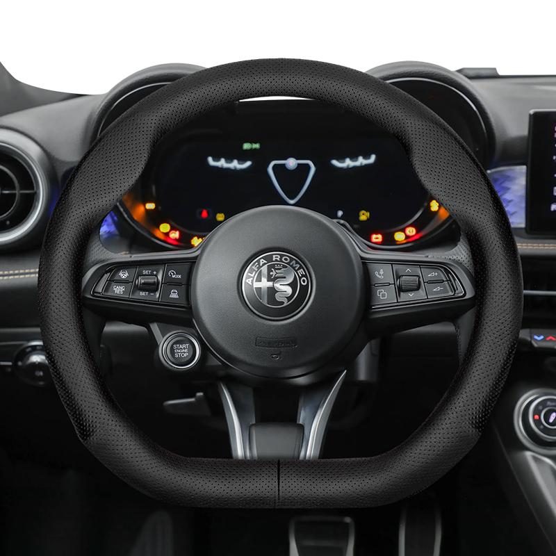 Suitable for Alfa Romeo Ultra-Thin Breathable Leather Steering Wheel Cover Suitable for 159 147 Gt Giulietta Mito Giulia Stelvio