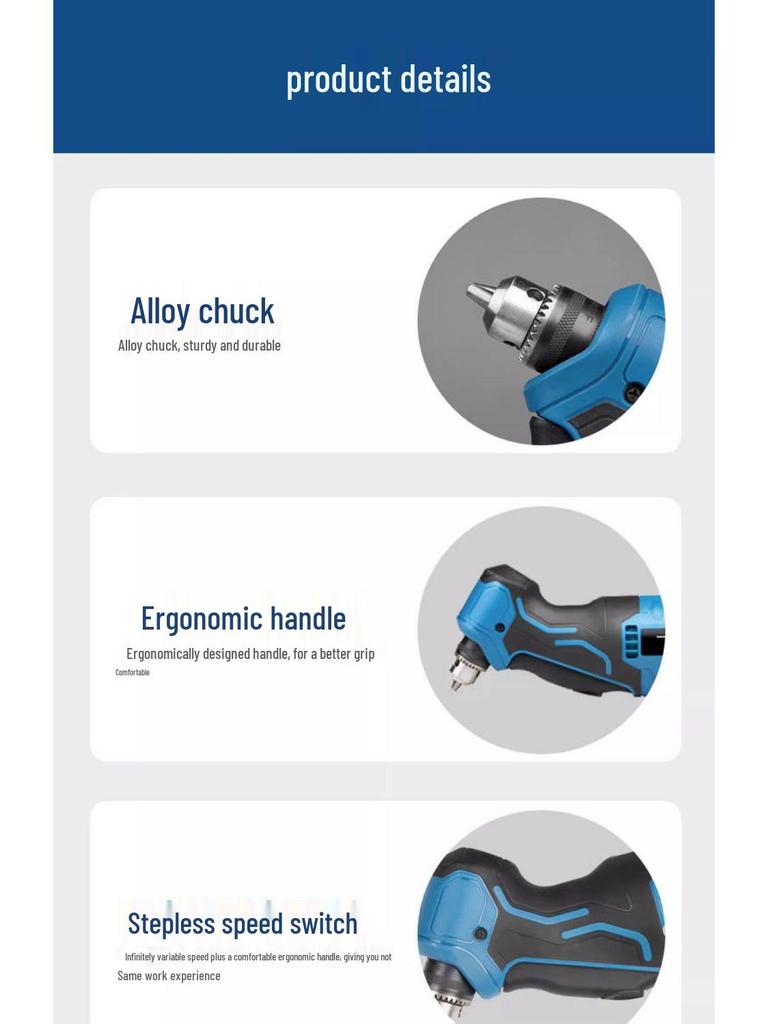 Multi-Functional 90° Angle Brushless Handheld Electric Drill & Right Angle Screwdriver