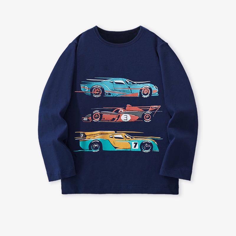 

25 Autumn Boys Long-Sleeve T-Shirt with Cartoon Car Print and Round Neck 6Y (120cm)