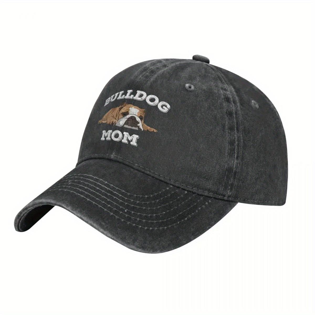 Men Women English Bulldog Mom Cap with Bulldog Face BULLDOG MOM Text Adjustable Snapback Hat Lightweight Washed Retro U 1pc