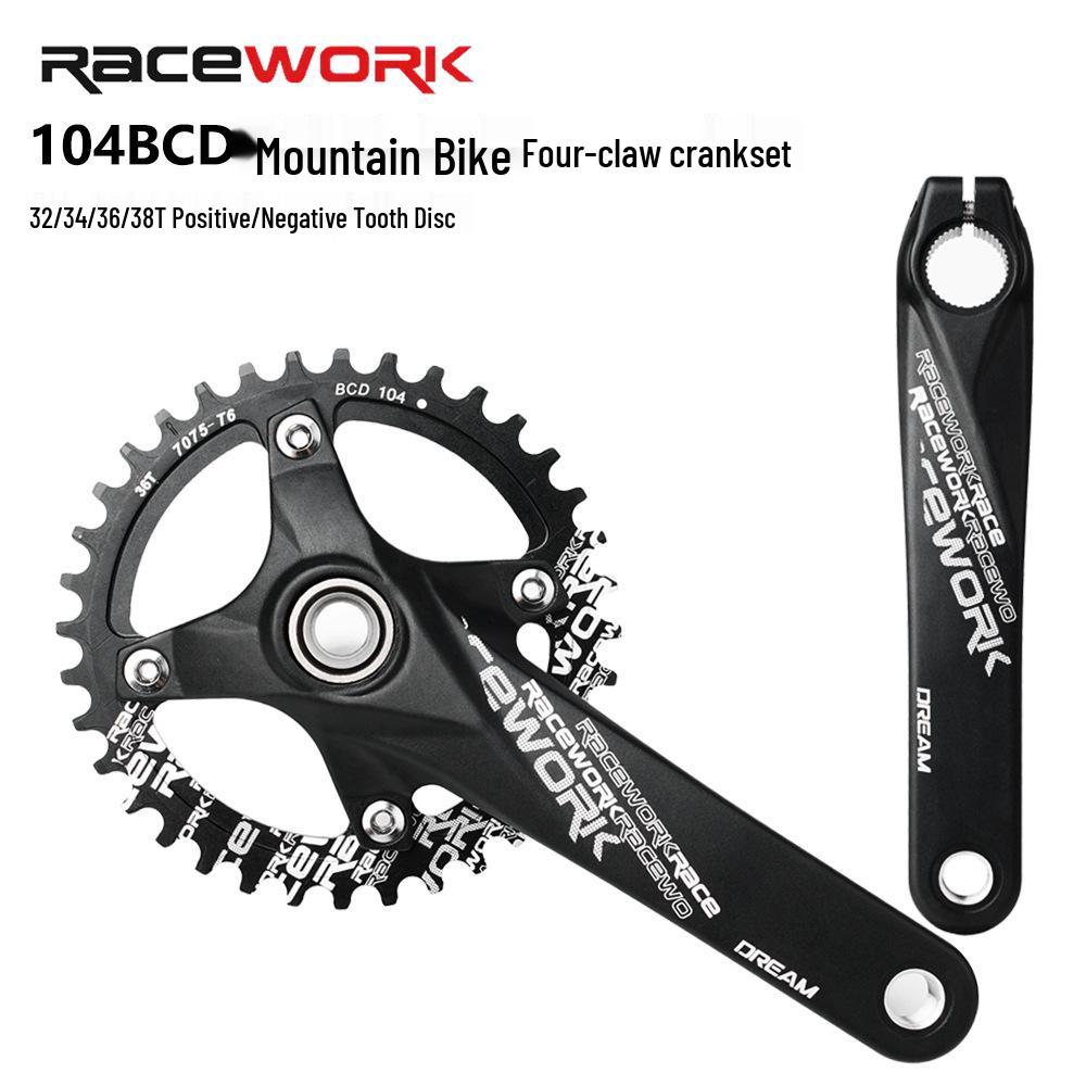 RACEWORK Hollow Mountain Bike Crankset with Single Chainring (32T/34T/36T/38T)