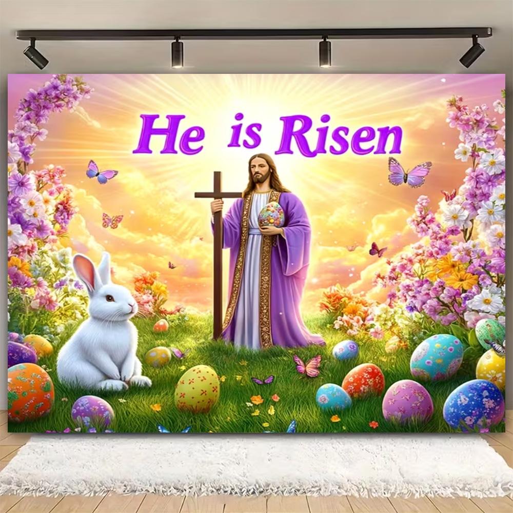 Easter Religion Jesus Theme Party Decoration Photography Background, Easter Egg Rabbit Banner Photography Studio Backdrop Cloth