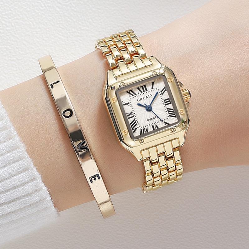 New Fashion Women Watches Square Watches Gold Alloy Strap Luxury Ladies Quartz Wristwatch Qualities Female Roman Scale Clock
