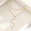 Simple Golden Plated Y-Shaped Pendant Necklace For Women Trendy Layered Hammer Beaded Long Chain Necklaces Gifts