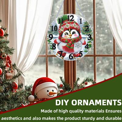 2D Flat DIY Xmas 5D Hanging Clock Art Craft Irregular Shaped Drilling Diamond Art Clock Pendant Kit for Living Room Decoration
