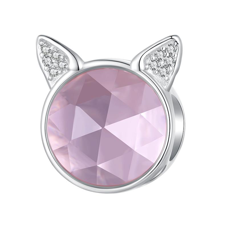 WOSTU 925 Sterling Silver Sweet Pink Cat Claw Charms Love Heart Pet Animal Beads Fit Original Bracelet Bangle DIY Jewelry Making