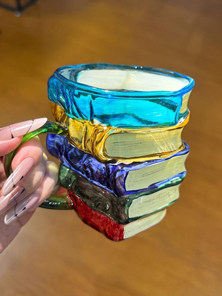 3D Painted Book Mug Wear Resist Unique Handmade Drink Cup Multi-Purpose Novelty Water Mug for Beer Wine Juice Tea Coffee