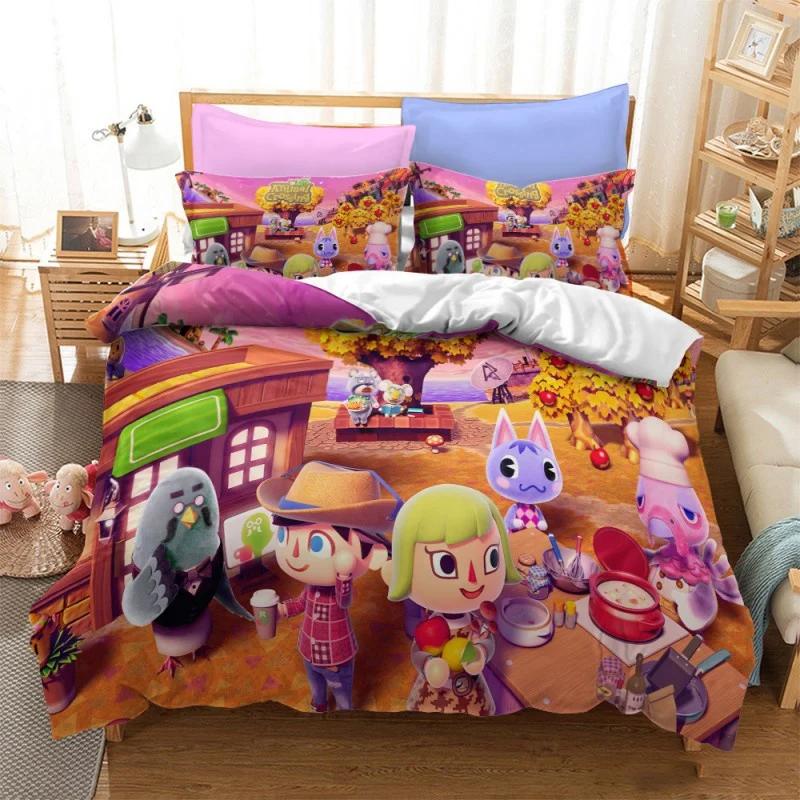 Animal Crossing Cartoon Game Bedding Set 3D Duvet Cover Twin Full Queen King Size Bed Linen And Covers Pillowcase Sets For Kids