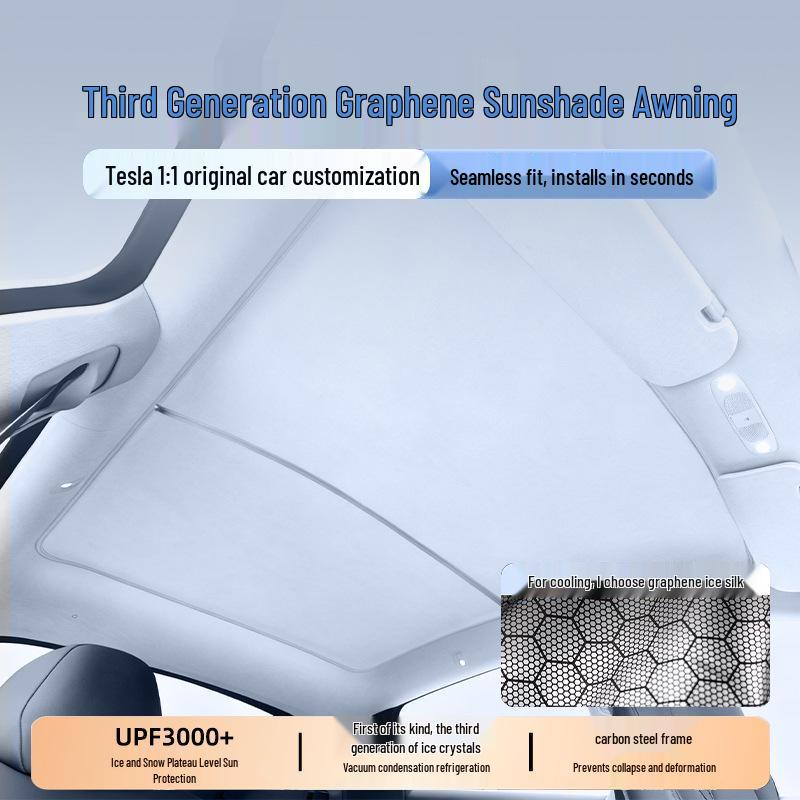 Graphene Sunshade for Tesla Model Y/3: Sunroof Heat Insulation Ice Crystal Beige