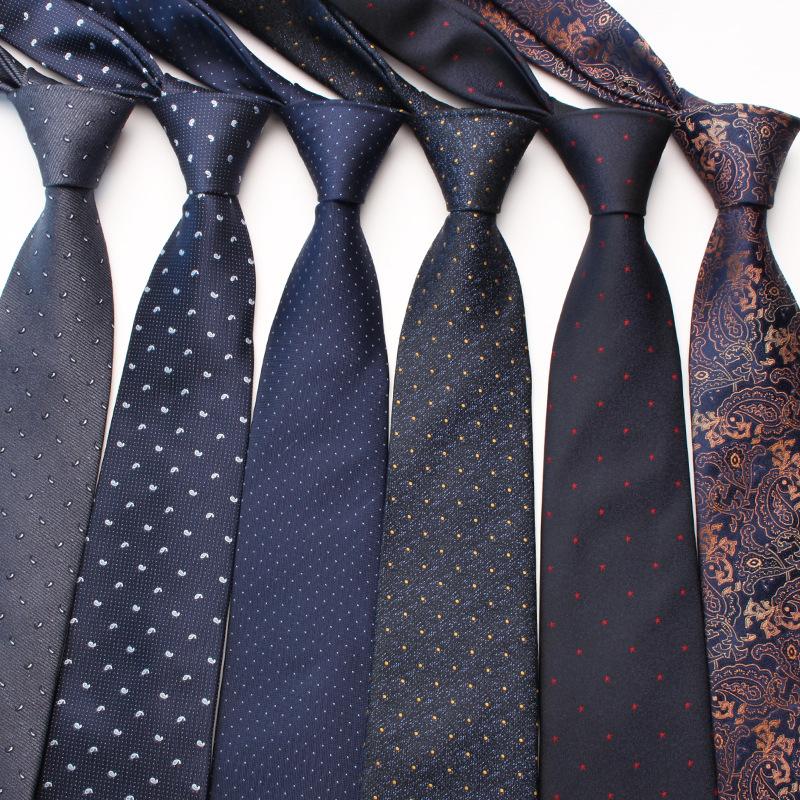 Navy Blue Series Oblique Striped Tie Men'S Business Flower 8Cm Polyester Silk Tie