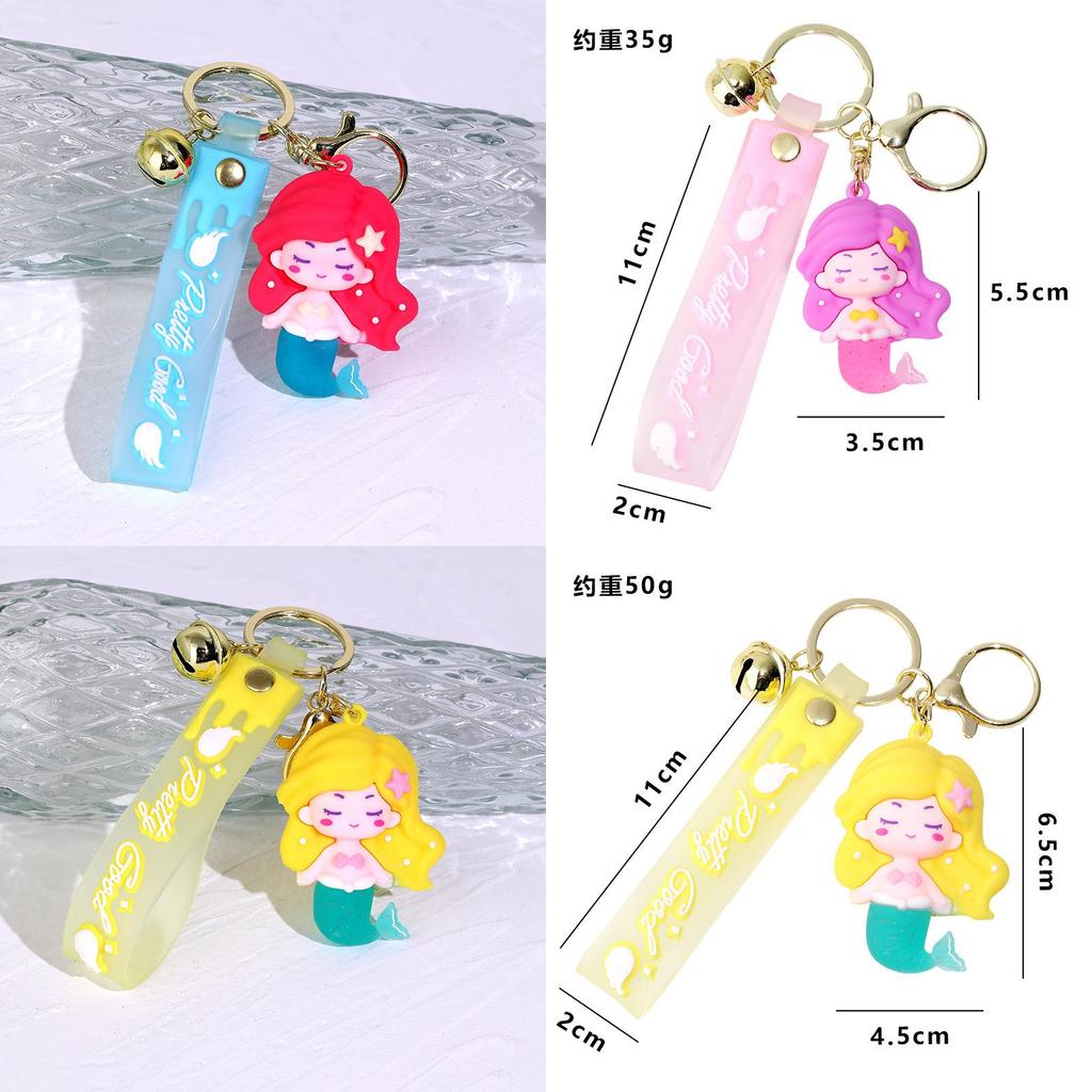 Cute Mermaid Silicone Keychain Pendant For Students And Couples Cartoon Style Red/purple/yellow
