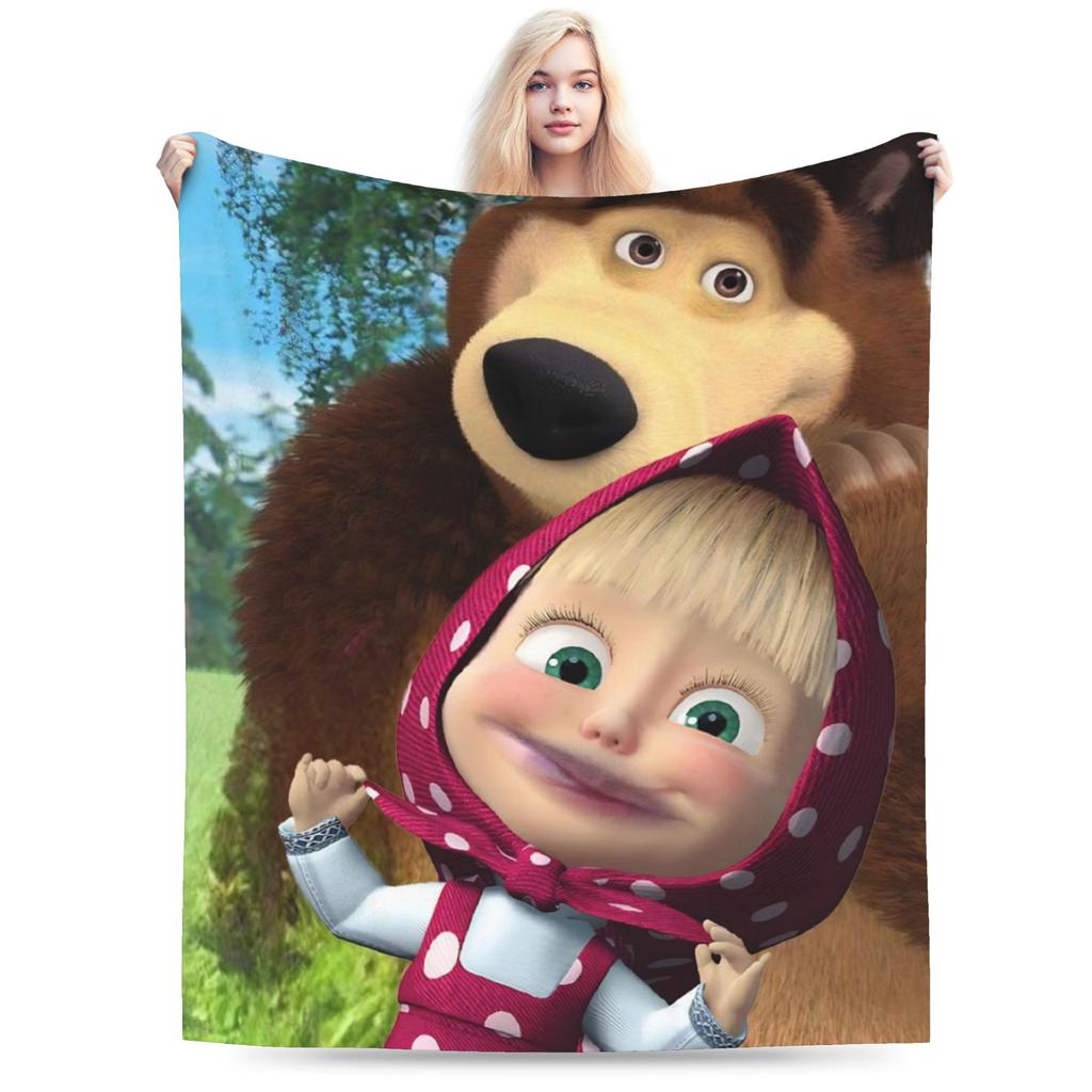 Coperta M-Masha e Orso Morbida Novità Peluche Biancheria da Letto Plaid Per Bambine Bambini Esterno Flanella Copriletto Coperta da Letto