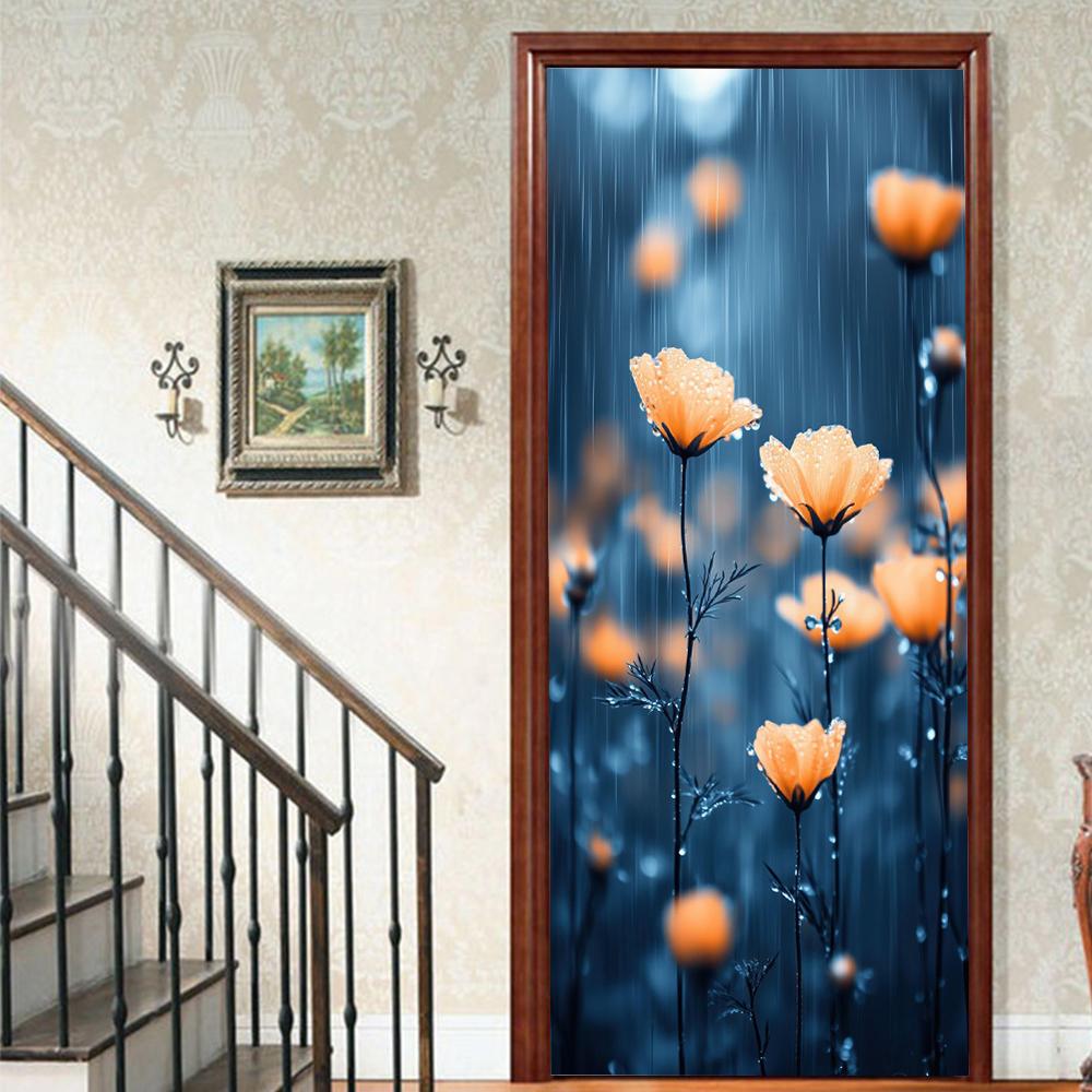 1 Stück Blühender Bambus Vinyl Türsticker Für Schlafzimmer Heimdeko Selbstklebend Abnehmbares Wandtattoo Türrenovierung Wasserdichtes Poster