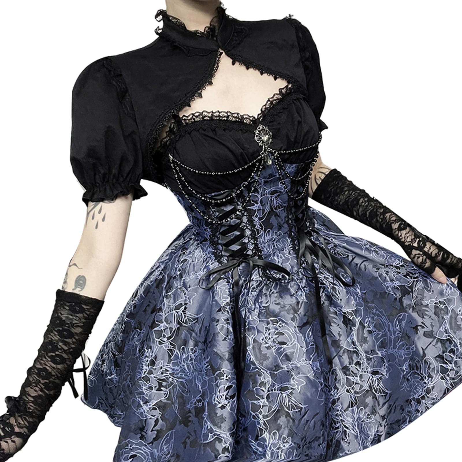Sivrusn Gothic Black Dress, Cosplay Mini Gothic Lolita Halloween Costume, Harajuku Style, Cute Dress, Sweet Lolita JSK, Princess, Ladylike, Punk Style