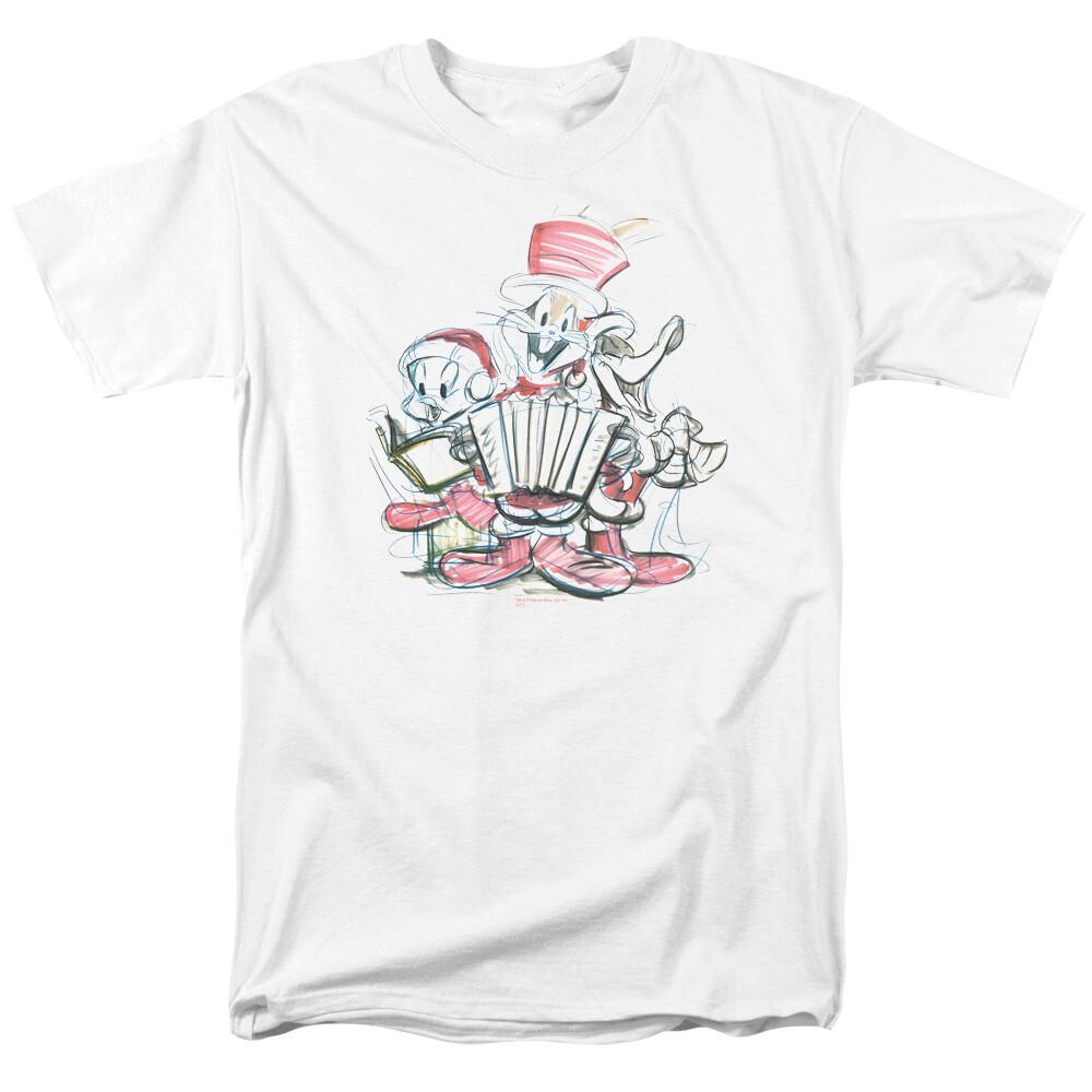 Looney Tunes Holiday Sketch T Shirt Mens Licensed Cartoon Merch Bugs Bunny White M
