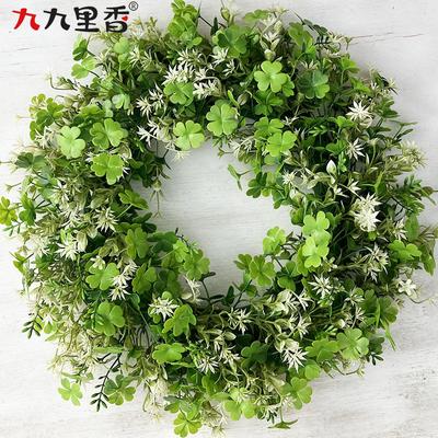 Spring Simulation Wreath Door Decoration Large Clover Wreath American St. Patrick'S Day Pendant Door Knocker