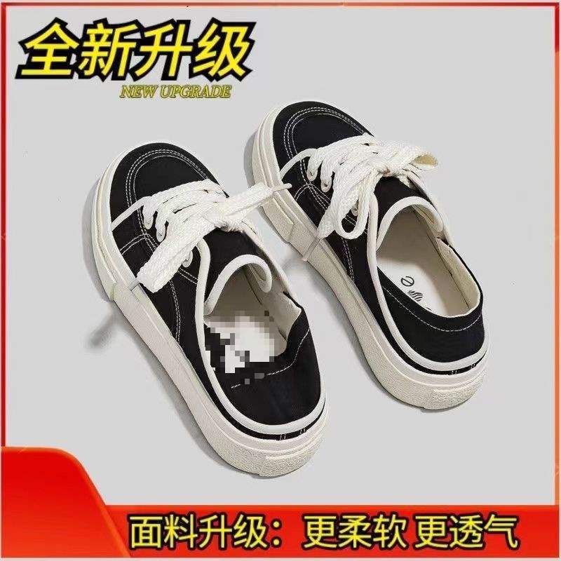 

Холщовые туфли для женщин 2025 осень и зима на толстой подошве дышащие инс полушлепки универсальные маленькие белые туфли, осень два способа ношения повседневные кеды фо 40