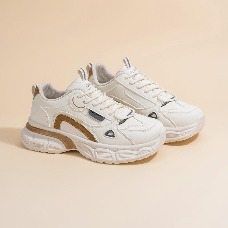 2025 Spring Women's Korean Style Breathable White Sneakers: Versatile Thick Sole, Height Increasing, Casual Sports Dad Shoes