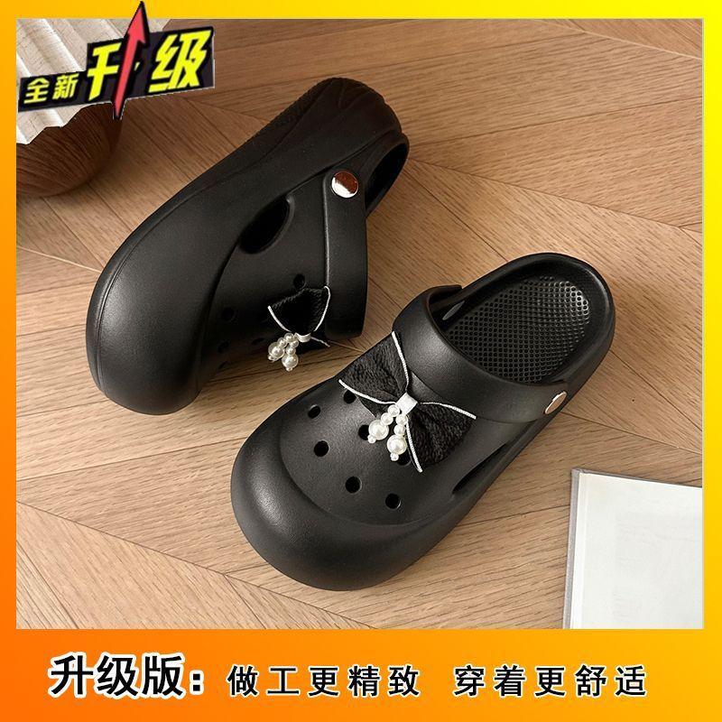 Casual platform hole shoes for women in the summer of 2025, new models for wearing fashion bows, comfortable and versatile cool slippers for women