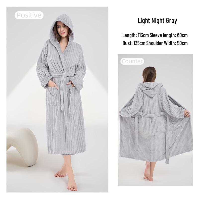 Women's Thickened A-Line Hooded Bathrobe: Pure Cotton, Absorbent & Quick-Drying, Perfect for Autumn/Winter Warmth After Bathing.