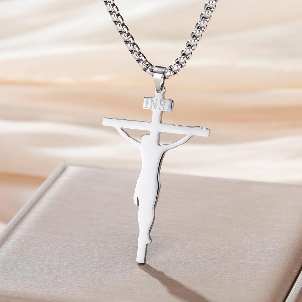 Dawapara INRI Crucifix Jesus Cross Pendant Necklace Christian Catholic Men Faith Necklace Stainless Steel Jewelry
