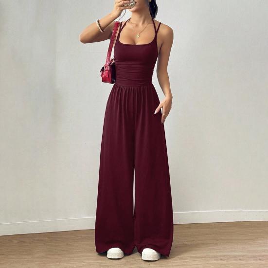 Workout Jumpsuits for Women Spaghetti Strap Sleeveless One Piece Overalls Wide Leg Long Pants Rompers Sexy Backless Yoga Outfits