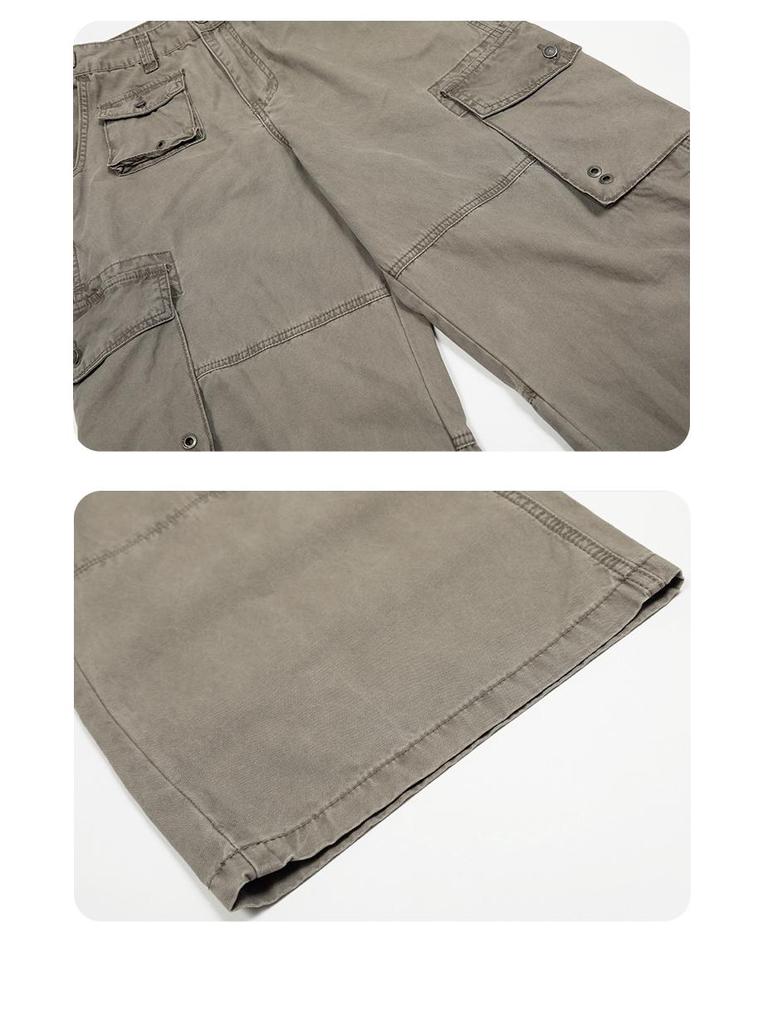 Yongfang Unisex Retro Spodnie Casualowe z Wysokim Stanem i Wieloma Kieszeniami z Kontrastowymi Przeszyciami.