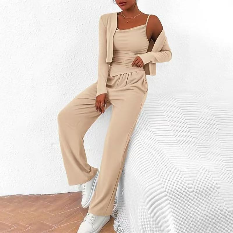 Women S Casual Lazy Design Three Piece Set Coat Strap Pants