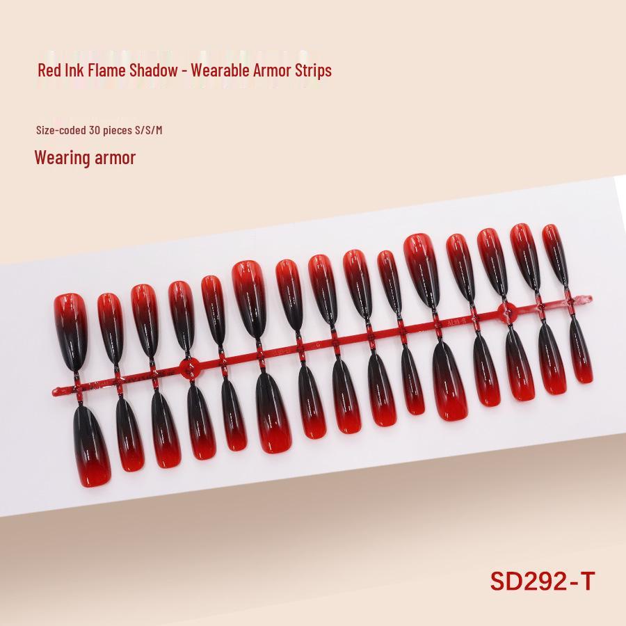 30-Piece Black & Red Gradient Nude Strip Nail Art Tips in Various Sizes