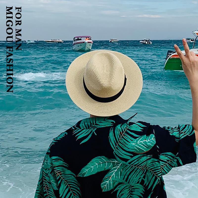 Men's Hand-Woven Raffia Straw Sun Hat - Wide Brim, Sun Protection, Perfect for Summer Beach Vacation