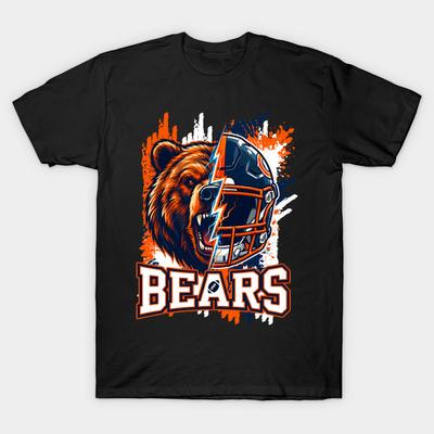 Asian Size Men Black Print T-shirt Chicago-Bears No-Cut Heat Transfer Print Cotton Tshirt