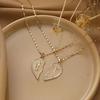 Two-Half Heart Puzzle Pendant Necklace, Couple Layering Choker, Minimalist Luxury 925 Silver Gold Plated