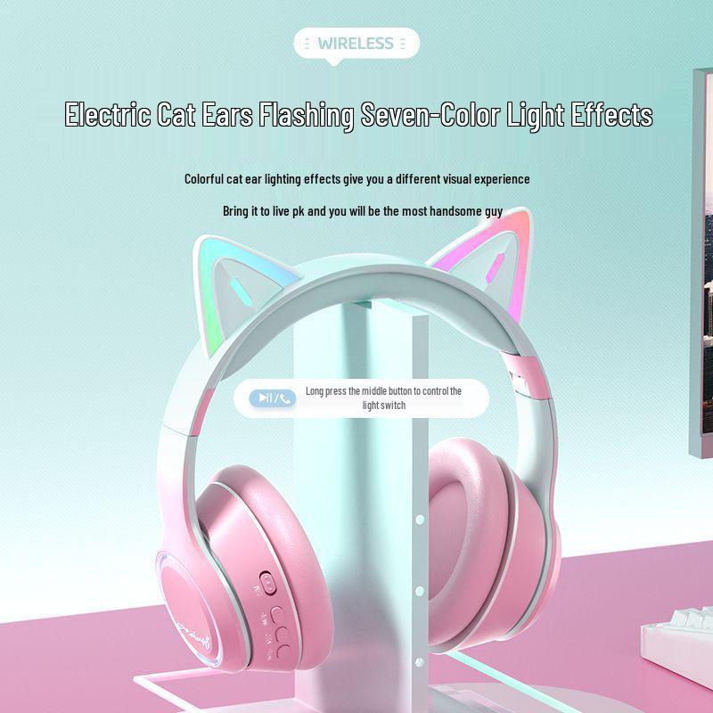 Vezeték nélküli Bluetooth macskafüles gamer headset zajszűréssel laptopokhoz és mobil eszközökhöz