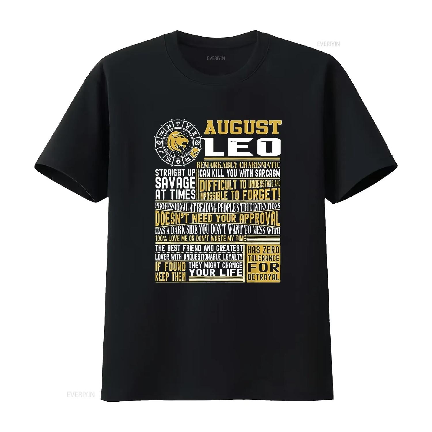 

Best born in August Leo zodiac sign T Shirt for m Cute Womens Tops Summer Fashionable and Comfortable vintage Washed graphic XXXXXL чорний