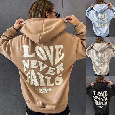 Love Never Fails Print Letter Hoodies Women Sweatshirt Y2k Khaki Autumn Vintage Oversized Harajuku Loose Tops Casual Pullovers Unisex