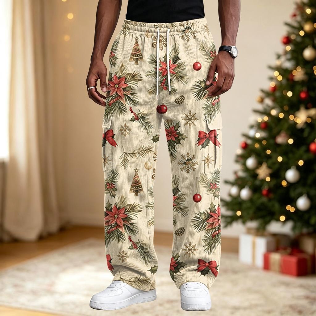 Men's Casual Pants with Christmas Print, Loose Fit Comfortable Street