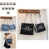 Stylish 2024 Autumn Fashion Letter Print Large Capacity Denim Canvas Tote Bag For Women In Black Blue And Sky Blue