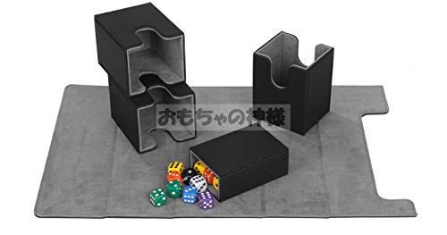 Toy God Trading Card Deck Case, Magnetic Removable Card Case, Leather Card Case Holder Storage (Black (with Dice Compartment))