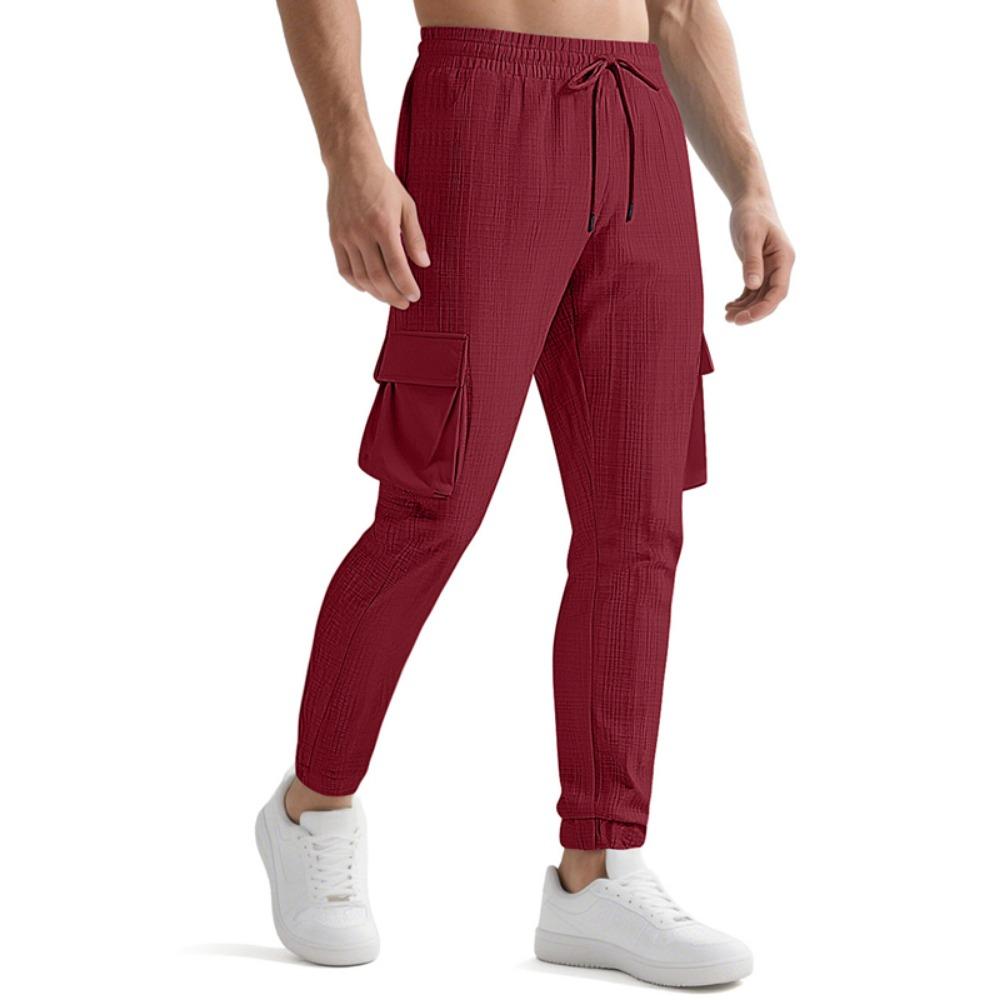 Men's Casual Cargo Pants Multi-Pocket Outdoor Hiking Work Drawstring Pants for Spring Autumn Travel Camping