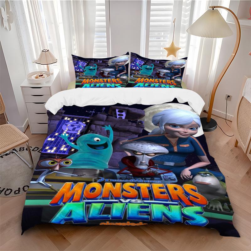 Monsters Aliens Bedding 3 Piece Set HD Print Duvet Cover Pillowcases for Teens Adult Bedroom Decoration Christmas Gift