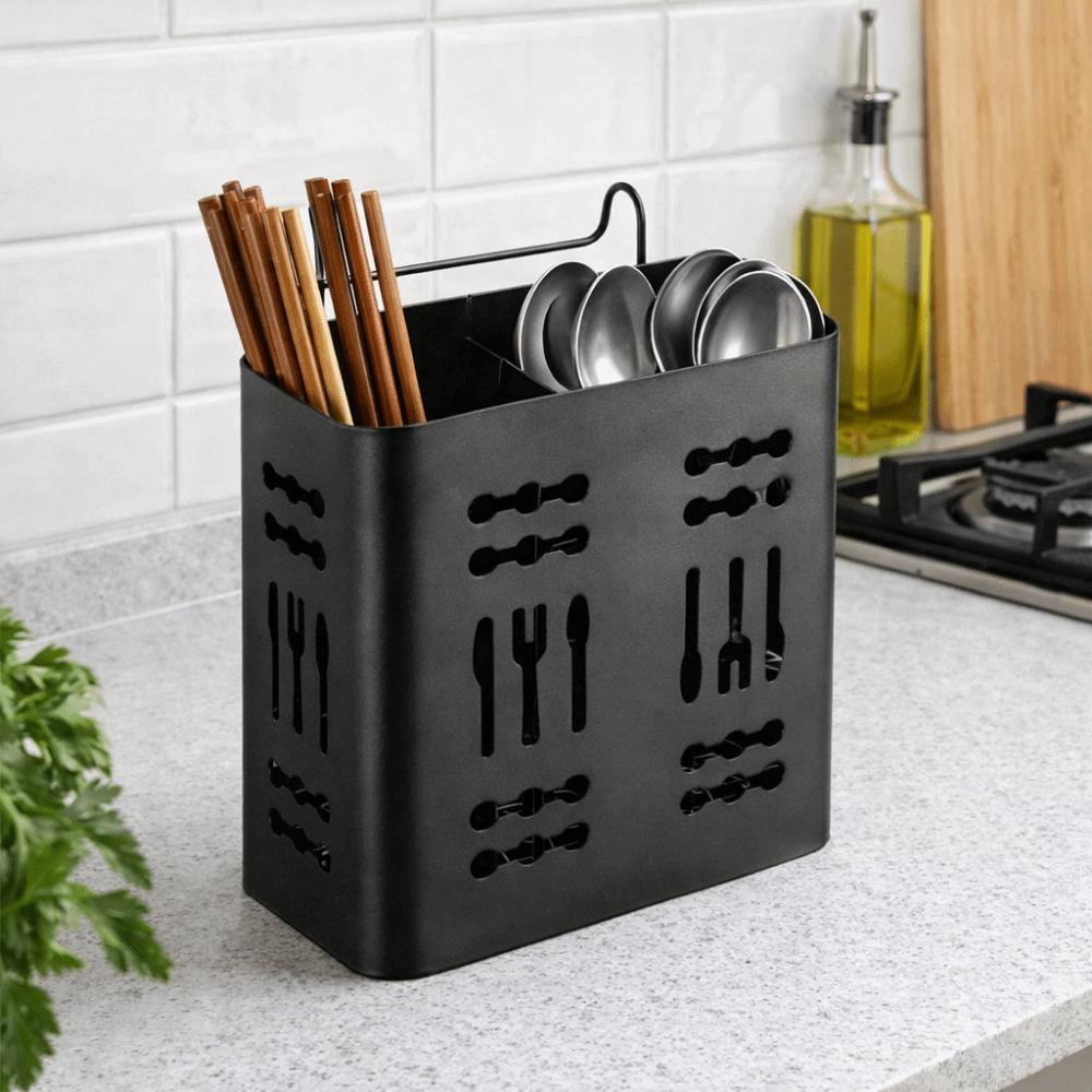 2 Divided Compartments Stainless Steel Chopsticks Rack Rust-proof Utensil Holder  Household