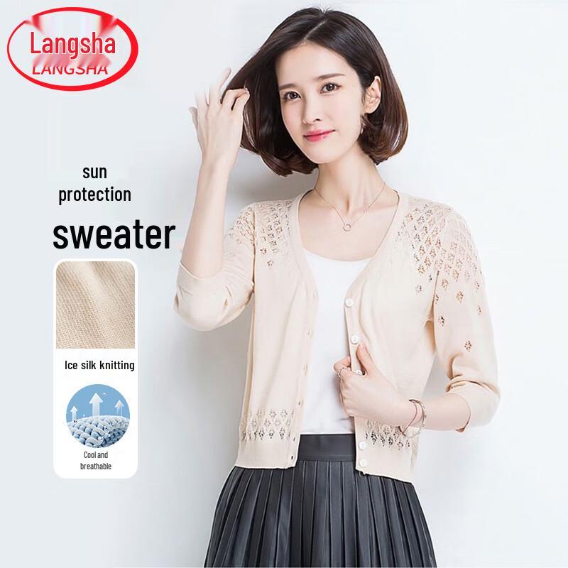 Langsaha Women s Thin Knitted Sun Protection Cardigan M