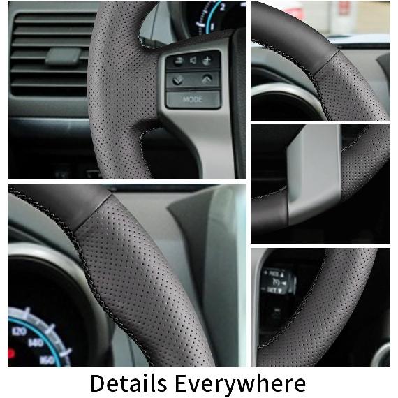 Hand Sewn Steering Wheel Cover,Fit for Toyota Tacoma 2012-2021/Tundra 2014-2021/4Runner 2010-2021/Sequoia 2014-2021,Non-Slip Breathable Microfiber