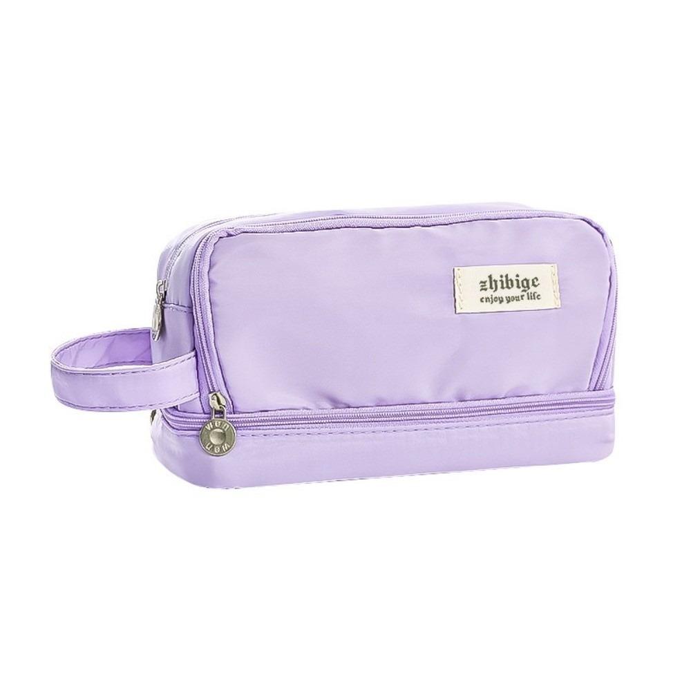 Zipper Closure Stationery Box Two Layer Storage Bag Portable Pencil Case Students